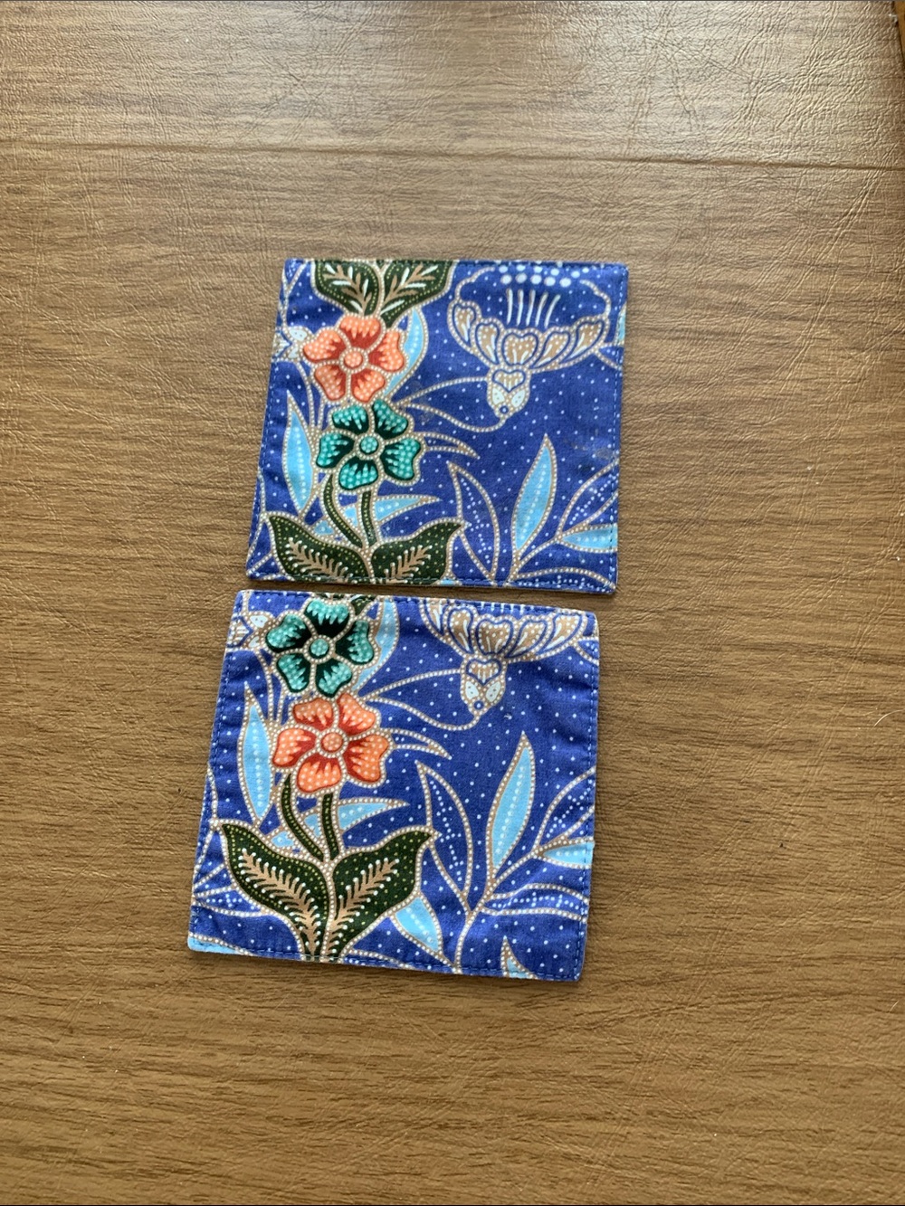 Blue Floral Cotton Coasters - Set of 2